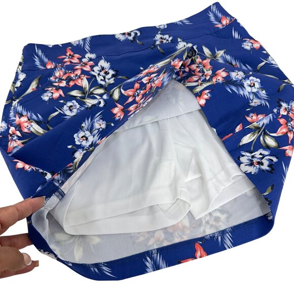 Mario Serrani Blue Floral Short Skort Womens L Stretch Pull On With Pockets - Picture 8 of 16